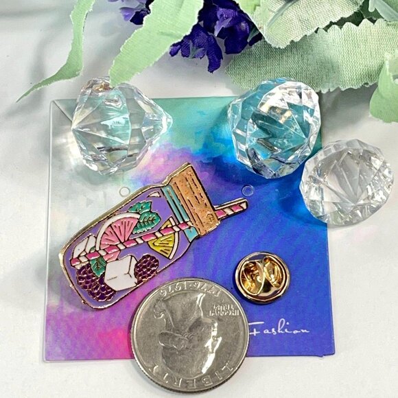 Mason Jar Lapel Pin Fruit Water Swirl Straw Lid Badge Brooch Accessories Gift - Picture 3 of 7